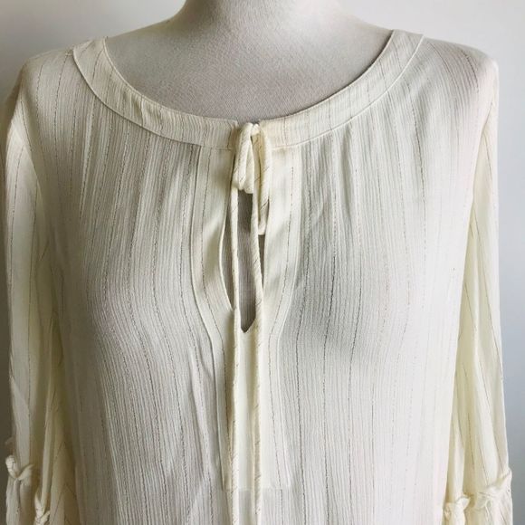 NWOT Ellen Tracy Stripe Cream Bell Sleeve Top Blouse Large - Picture 6 of 8